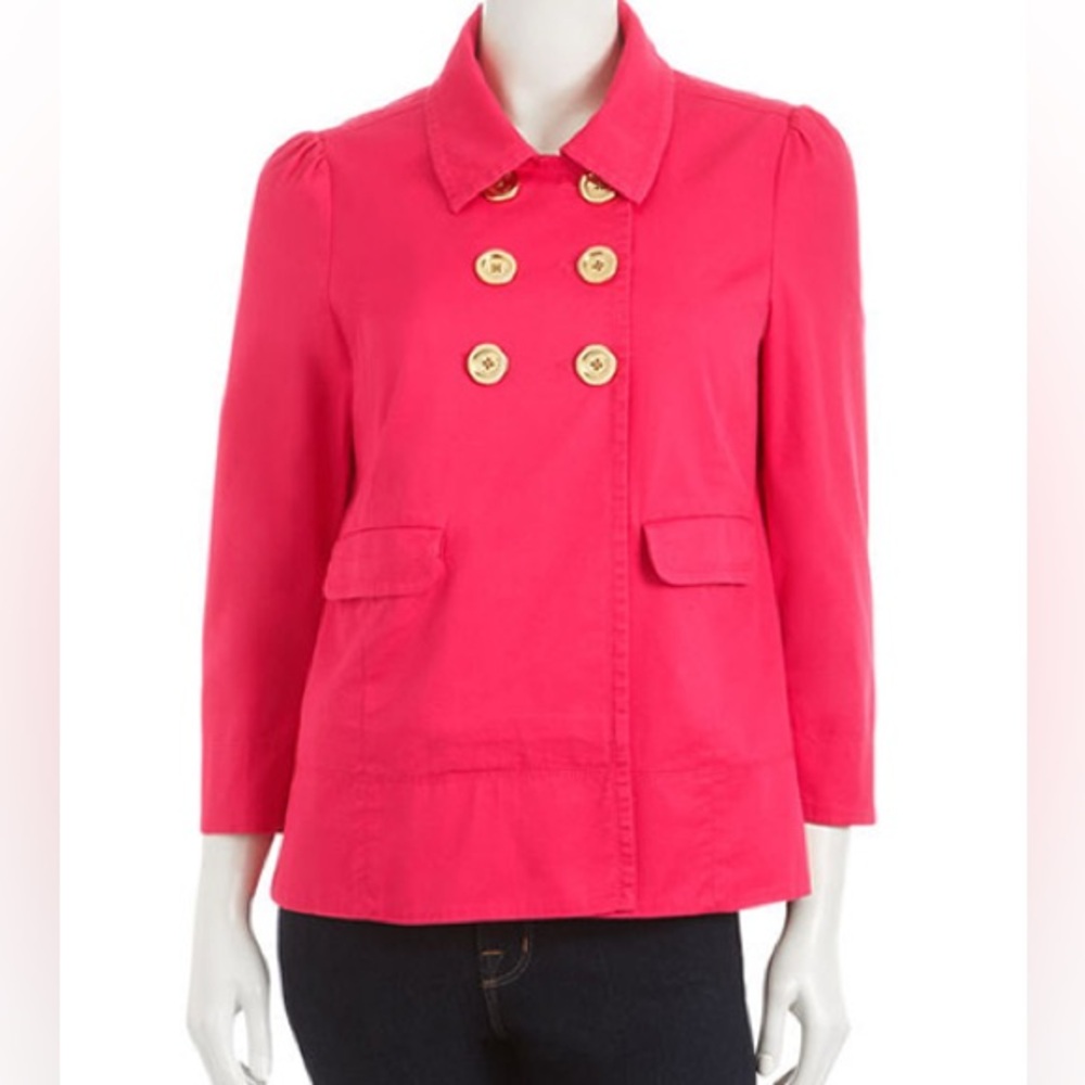 RARE Juicy Couture Fuchsia Trench Coat Vintage 3/4 Sleeve Style Vintage Y2K, S - Picture 11 of 13
